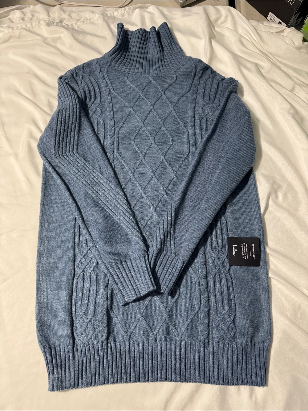 Lulus Sweater Dress Medium Blue Cable Knit Turtleneck NWT Cozy Comfy